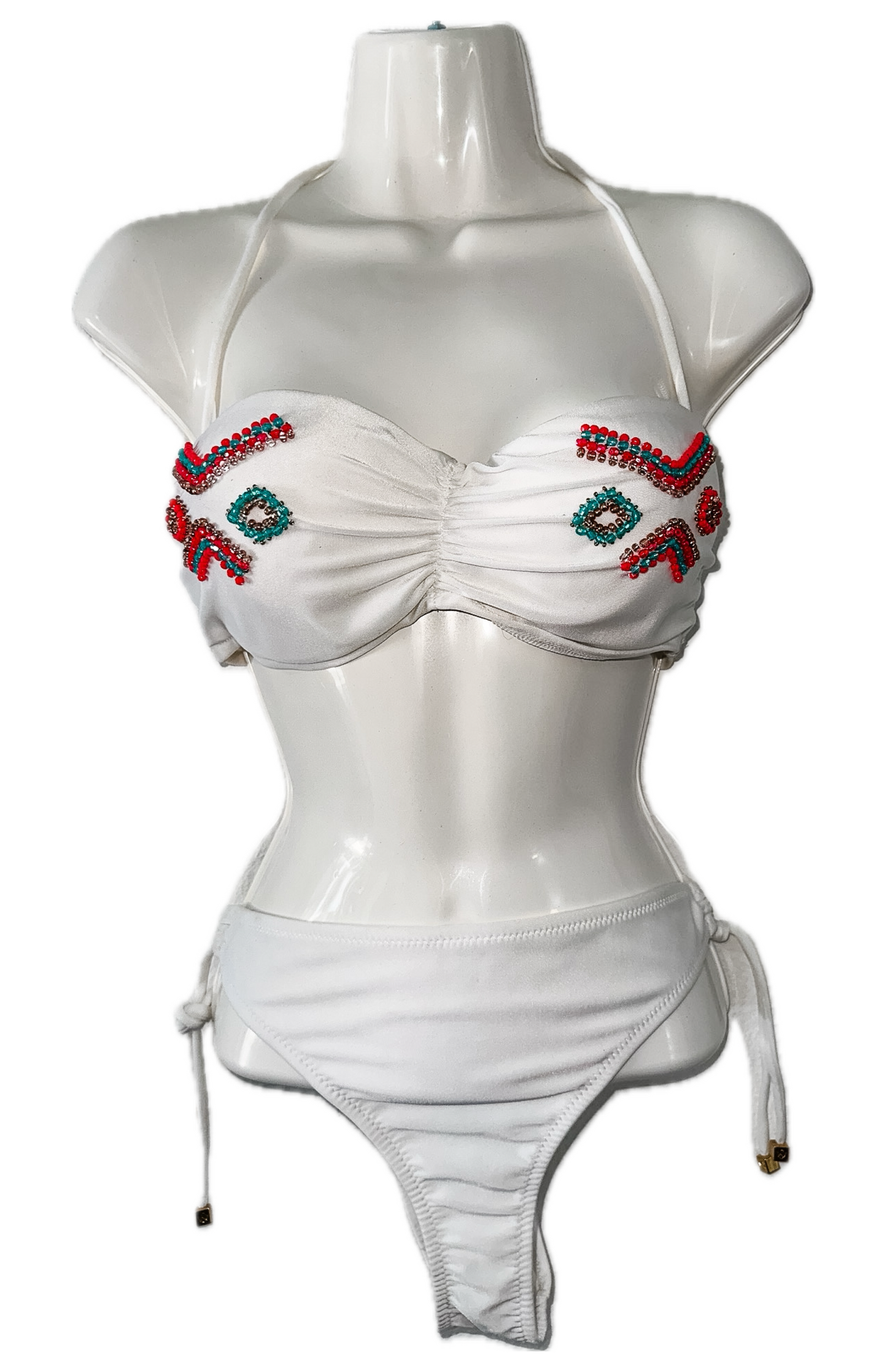 Swim Days Beachwear - White String Bikini with Intricate Beading