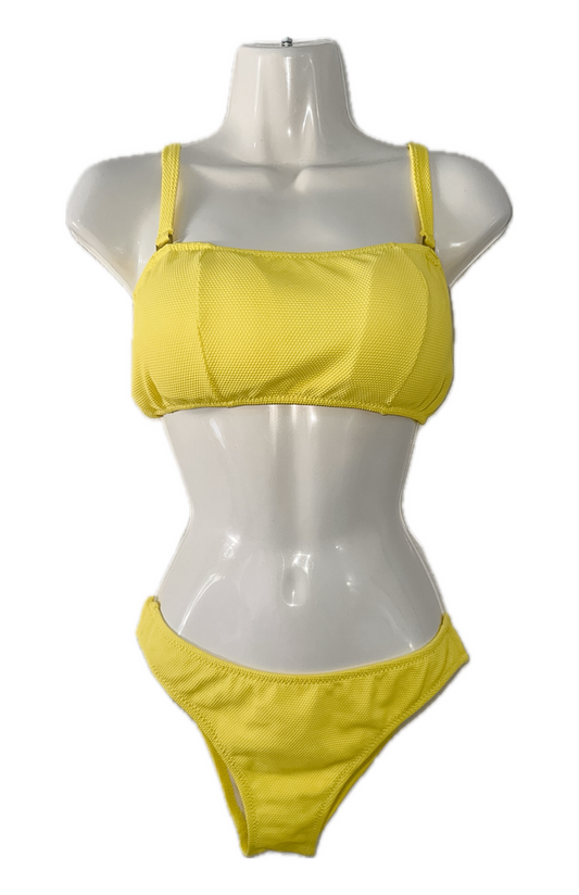 Swim Days Beachwear - Yellow Bandeau Waffle Bikini