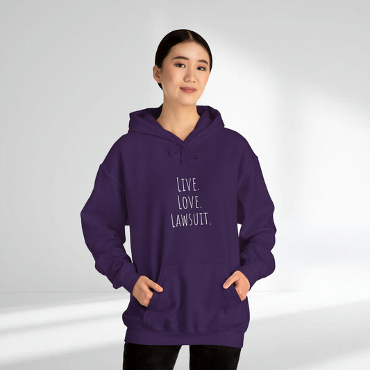 "Live. Love. Lawsuit." Statement Unisex Heavy Blend™ Hooded Sweatshirt - Hoodie