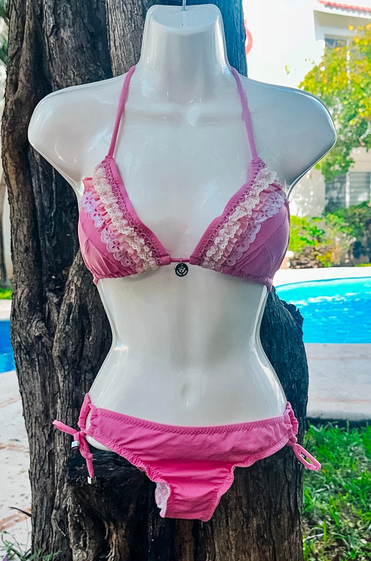 Swim Days Beachwear - Pink and White Broderie Anglaise Bikini