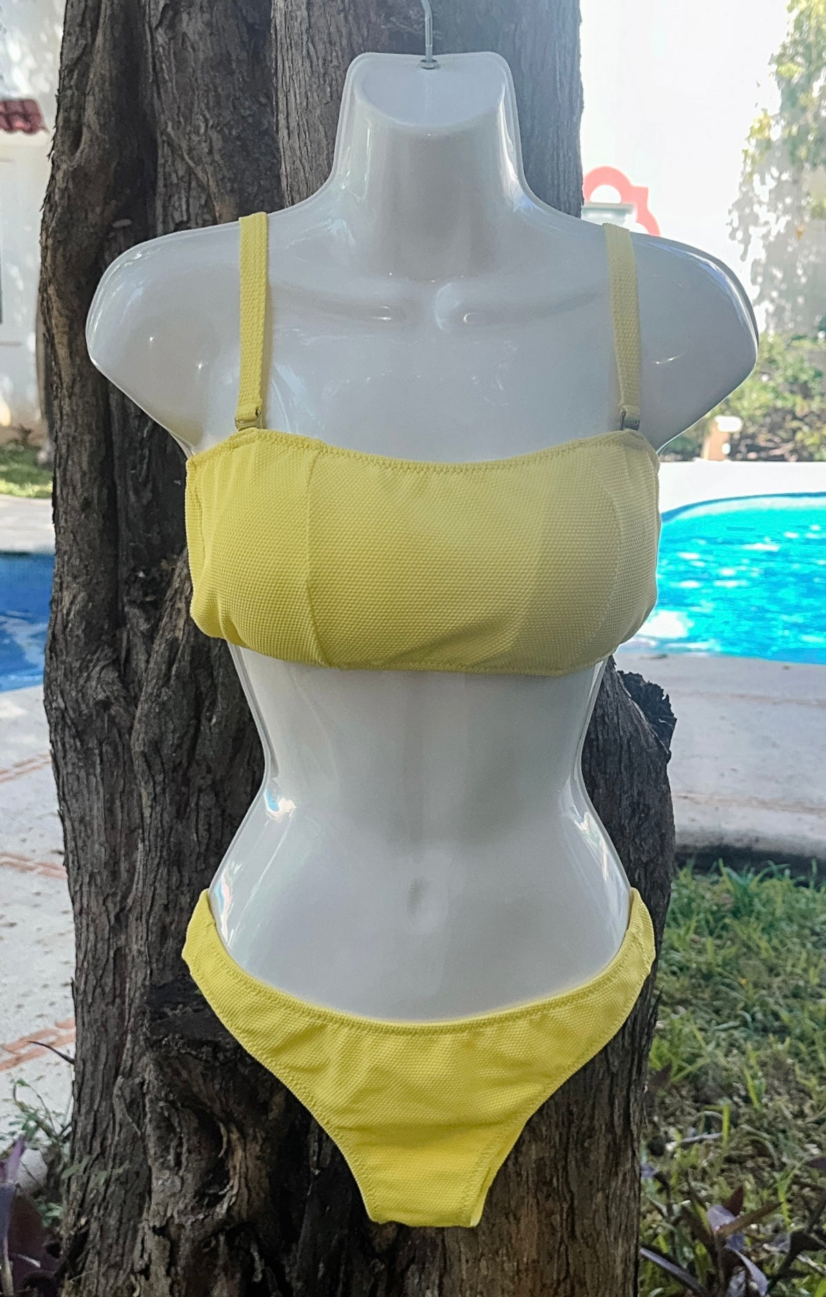 Swim Days Beachwear - Yellow Bandeau Waffle Bikini