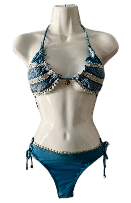 Swim Days Beachwear - Blue and White Broderie Anglaise Bikini