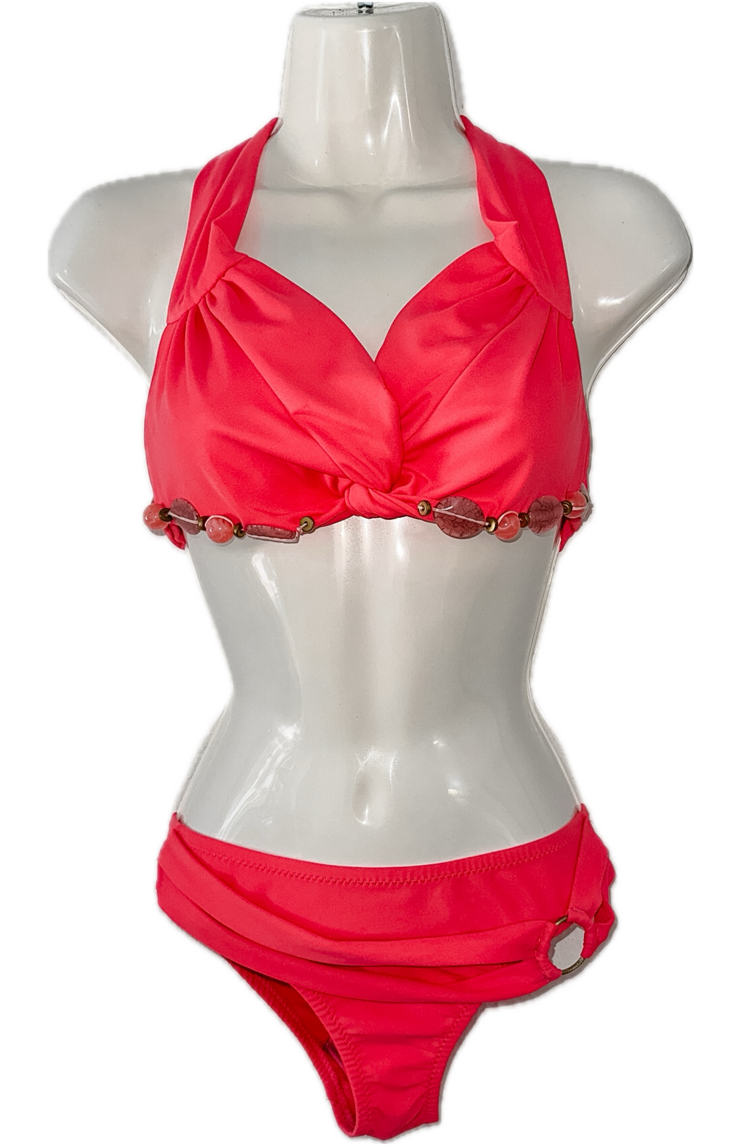 Swim Days Beachwear - Coral Bandeau Bikini Embellished with Stones