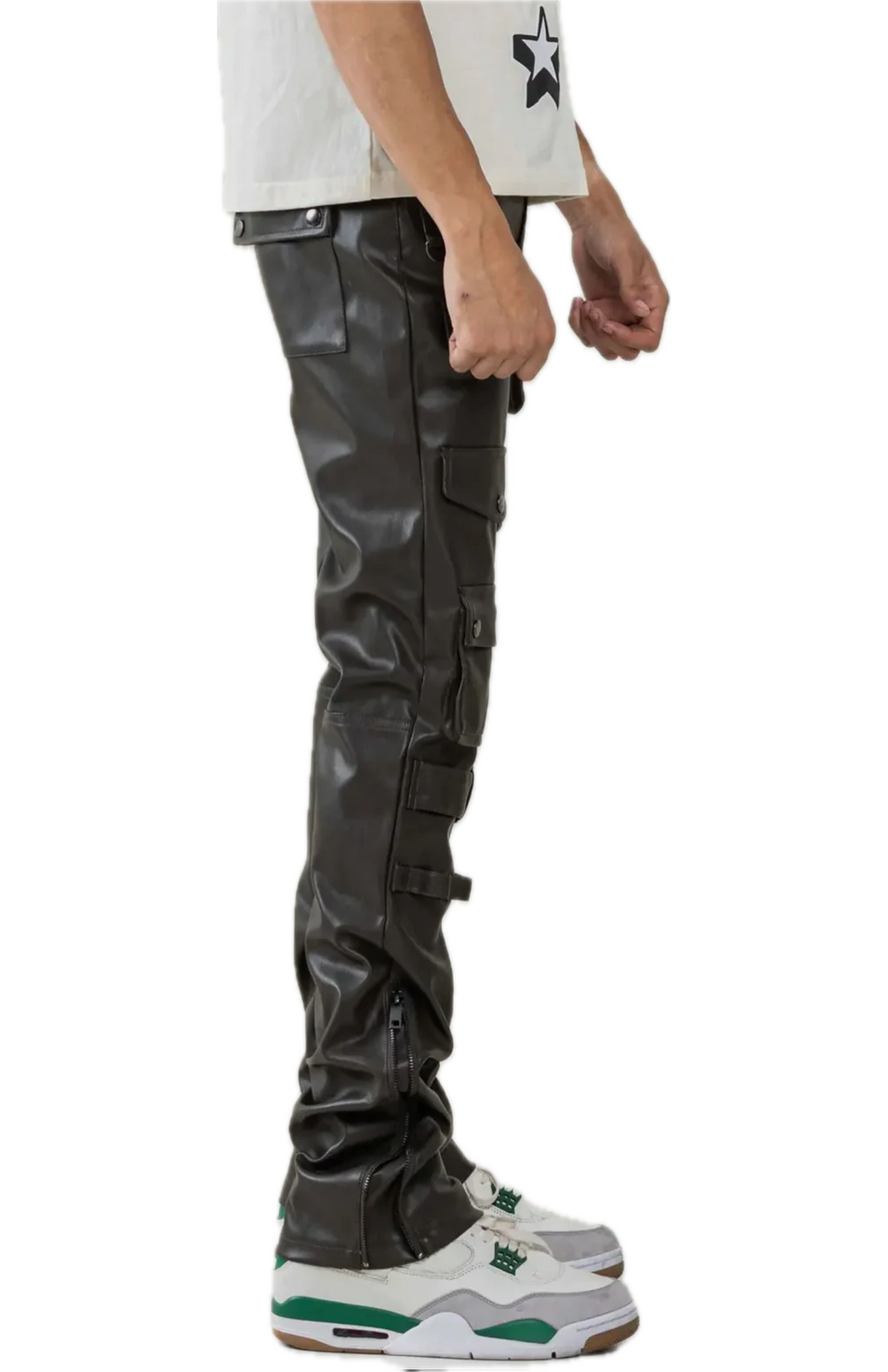 Premium Leather Multi Cargo Stacked Pants