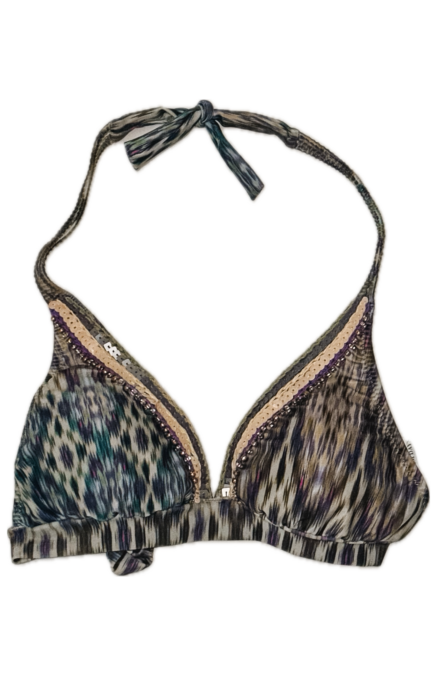 Swim Days Beachwear - Stripe Multi-print Bikini Top with Sequins