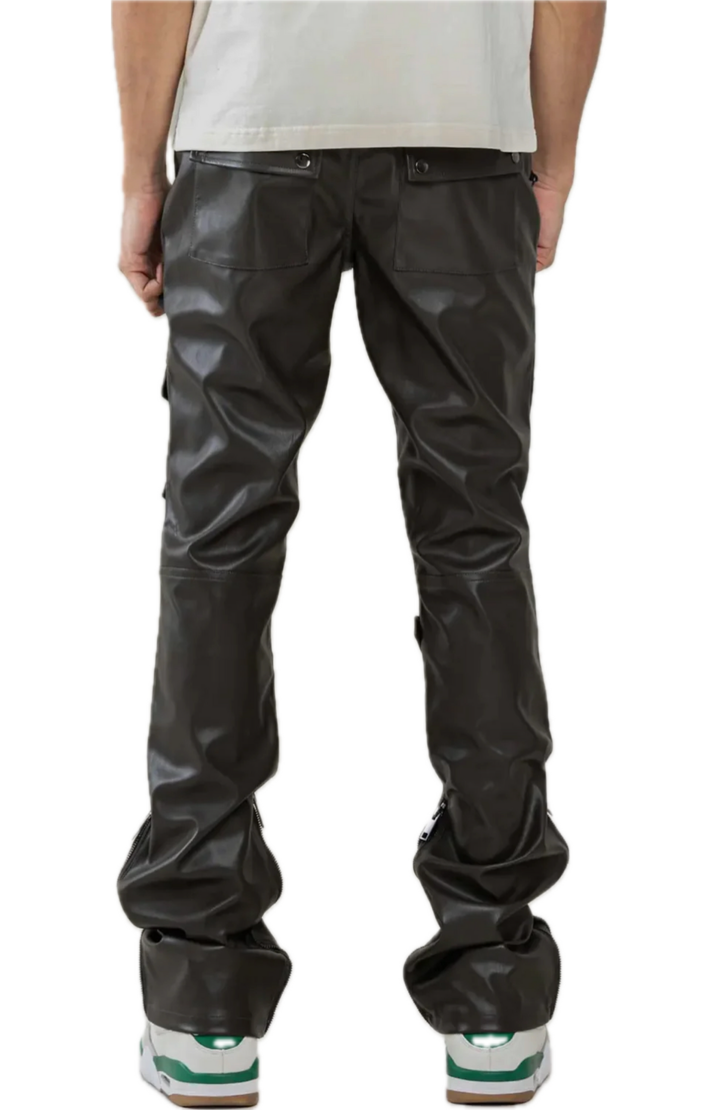 Premium Leather Multi Cargo Stacked Pants