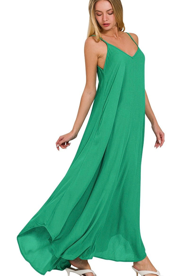 Woven Crinkle Cami Maxi Dress with Side Pockets