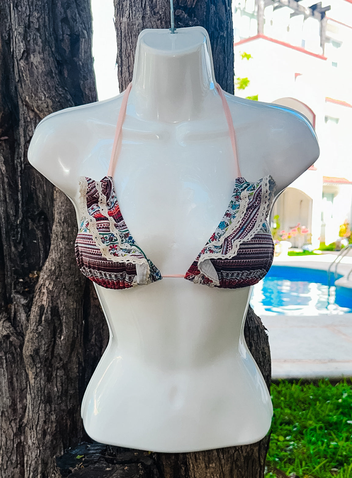 Swim Days Beachwear - Multi-Color Lace and Fringe Bikini Top