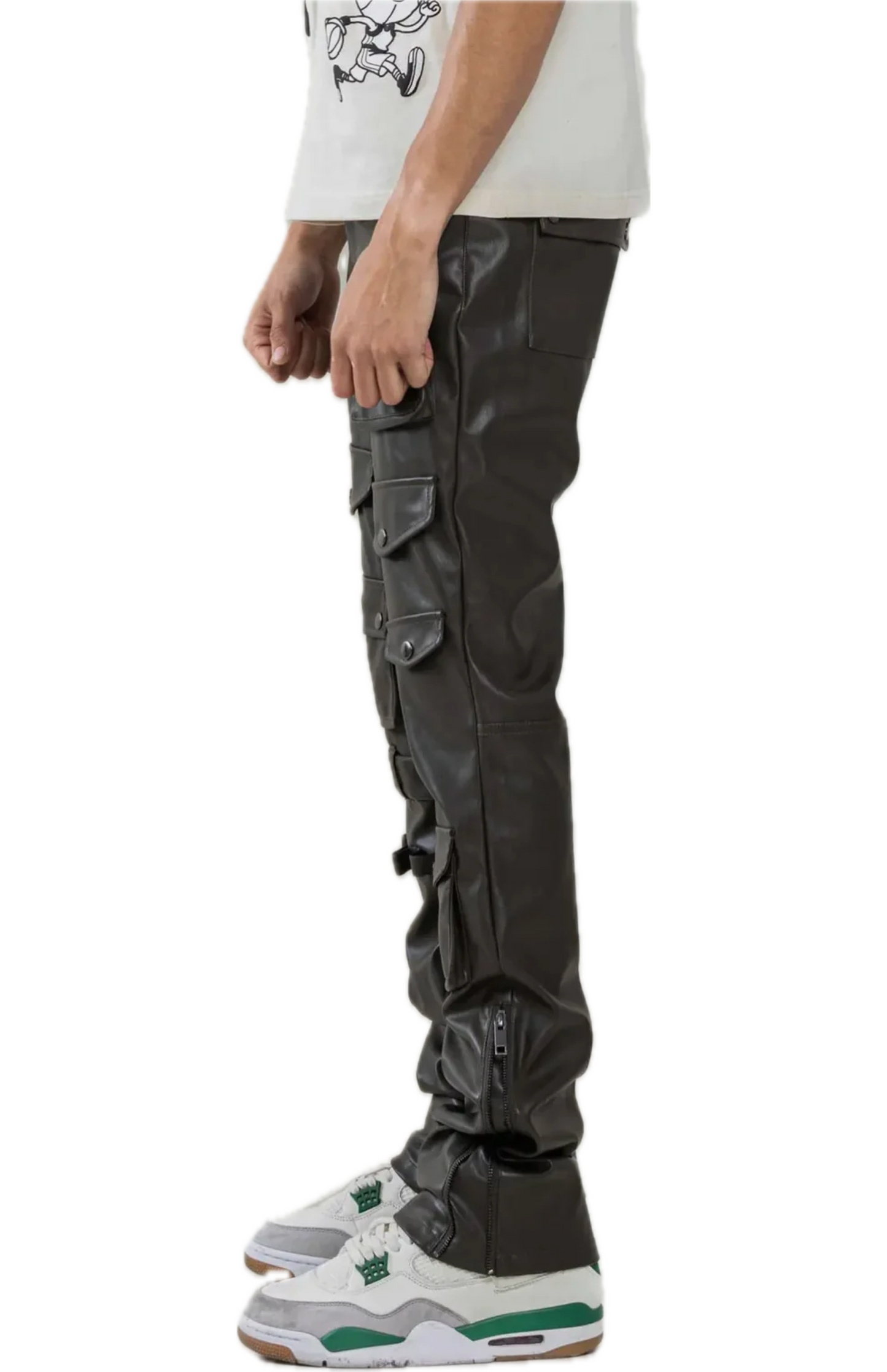 Premium Leather Multi Cargo Stacked Pants