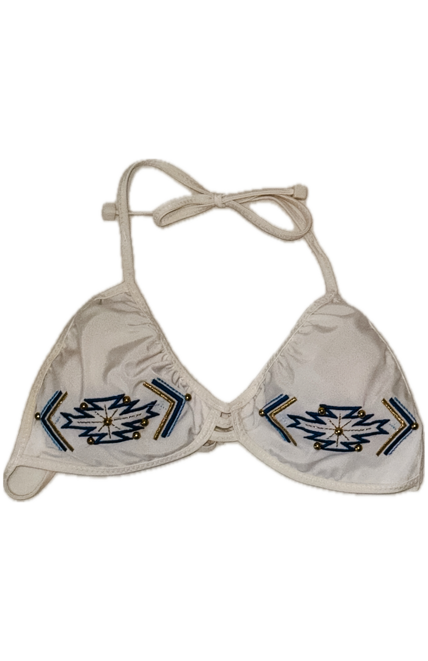 Swim Days Beachwear - White Bikini Top with Emblem and Beads