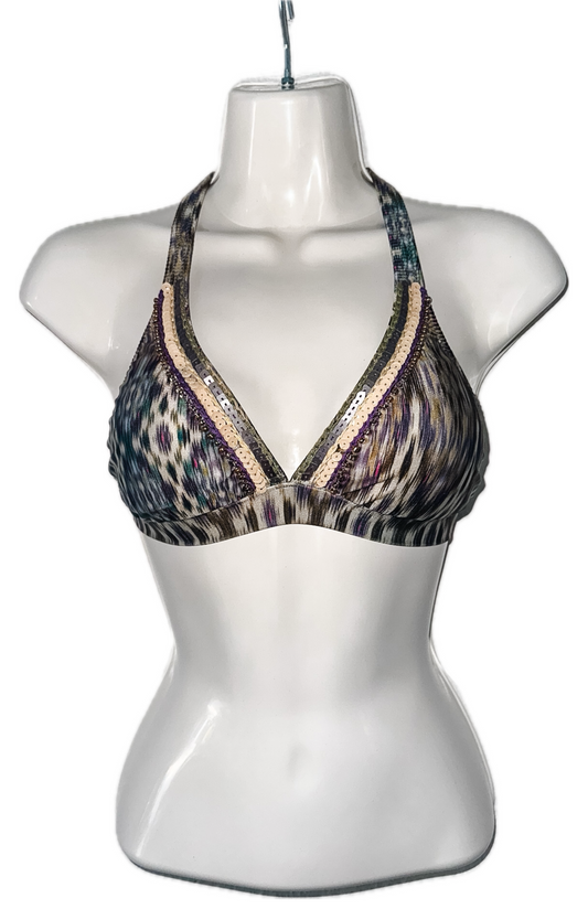 Swim Days Beachwear - Stripe Multi-print Bikini Top with Sequins