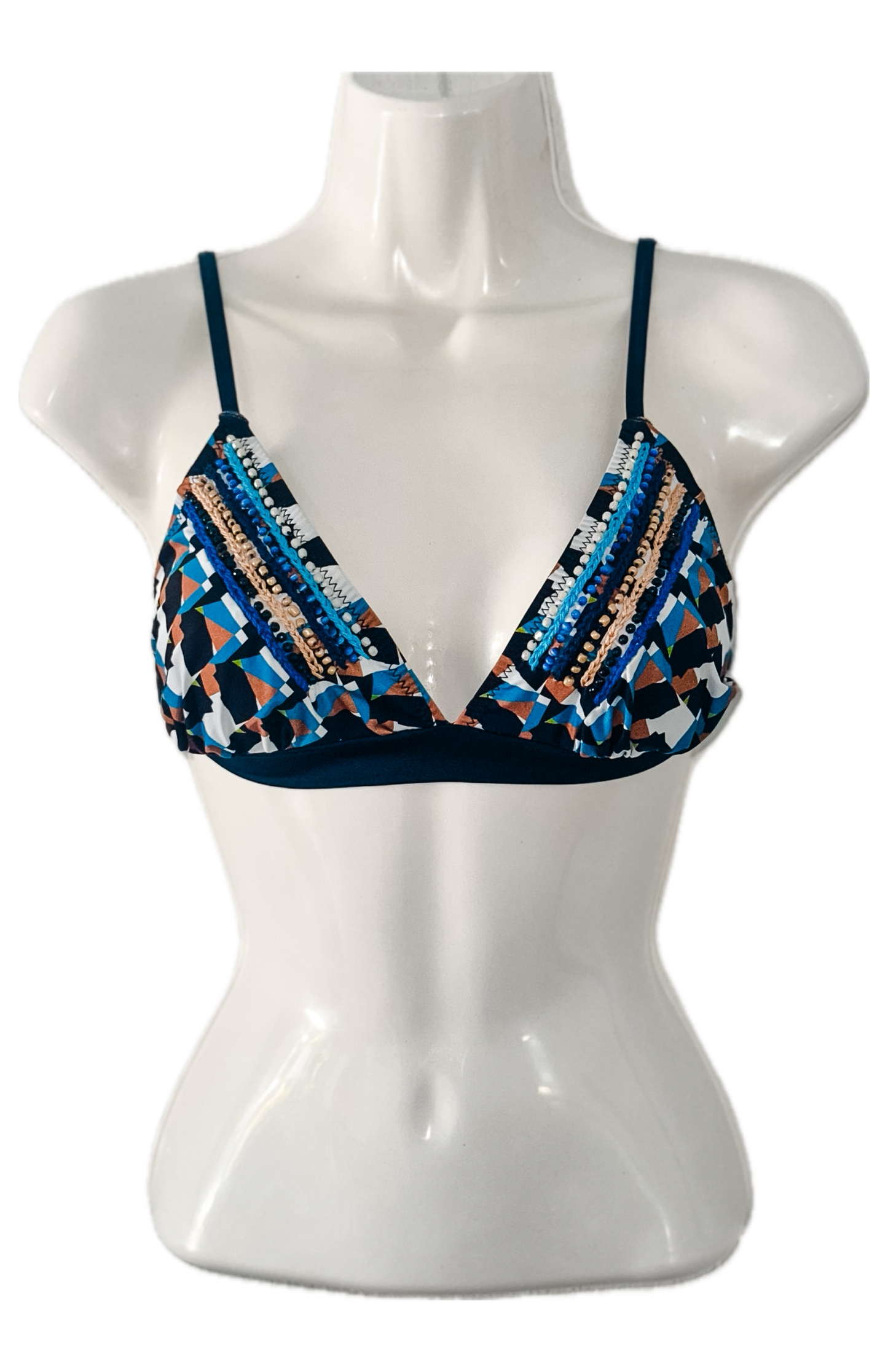 Swim Days Beachwear - Multi-Color Print Bikini Top with Embroidery and Beading