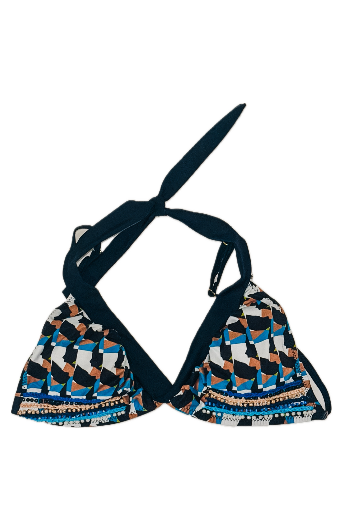 Swim Days Beachwear - Multi-Color Print Bikini Top with Embroidery and Beading