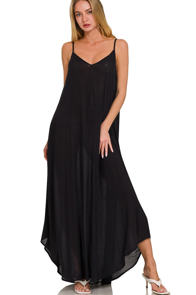 Woven Crinkle Cami Maxi Dress with Side Pockets