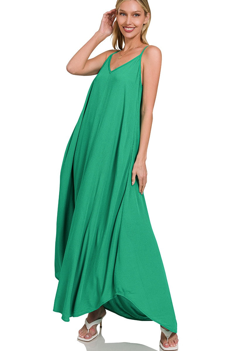 Woven Crinkle Cami Maxi Dress with Side Pockets