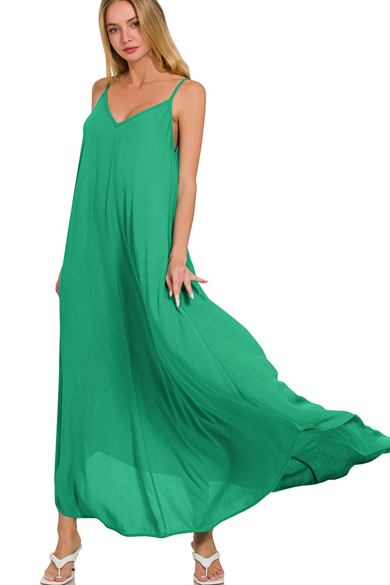 Woven Crinkle Cami Maxi Dress with Side Pockets