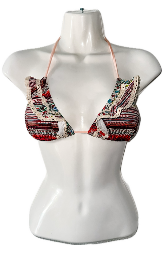 Swim Days Beachwear - Multi-Color Lace and Fringe Bikini Top