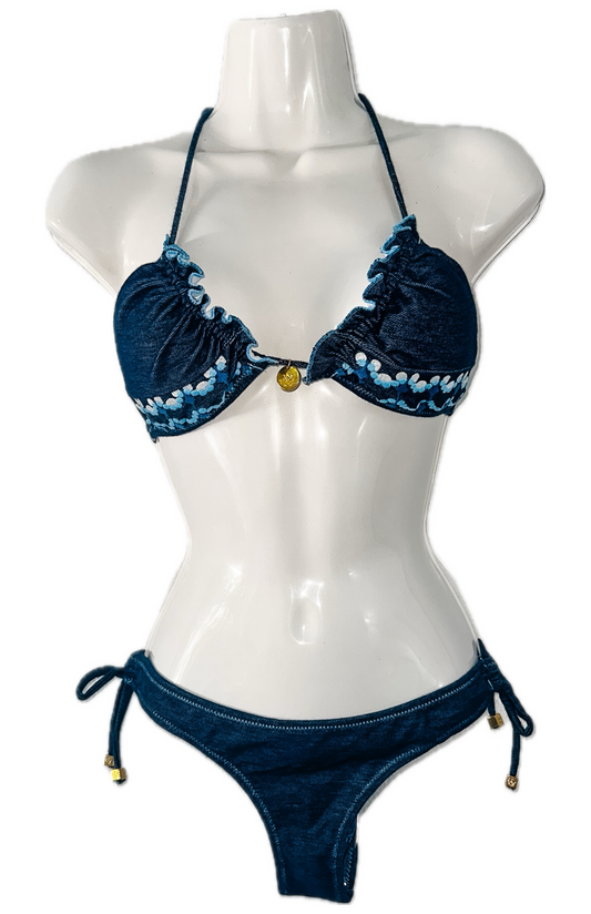 Swim Days Beachwear - Denim Embroidered Bikini