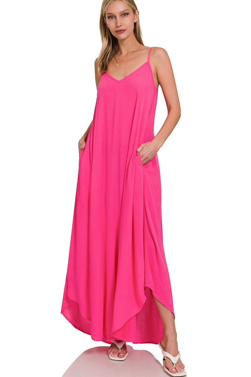 Woven Crinkle Cami Maxi Dress with Side Pockets