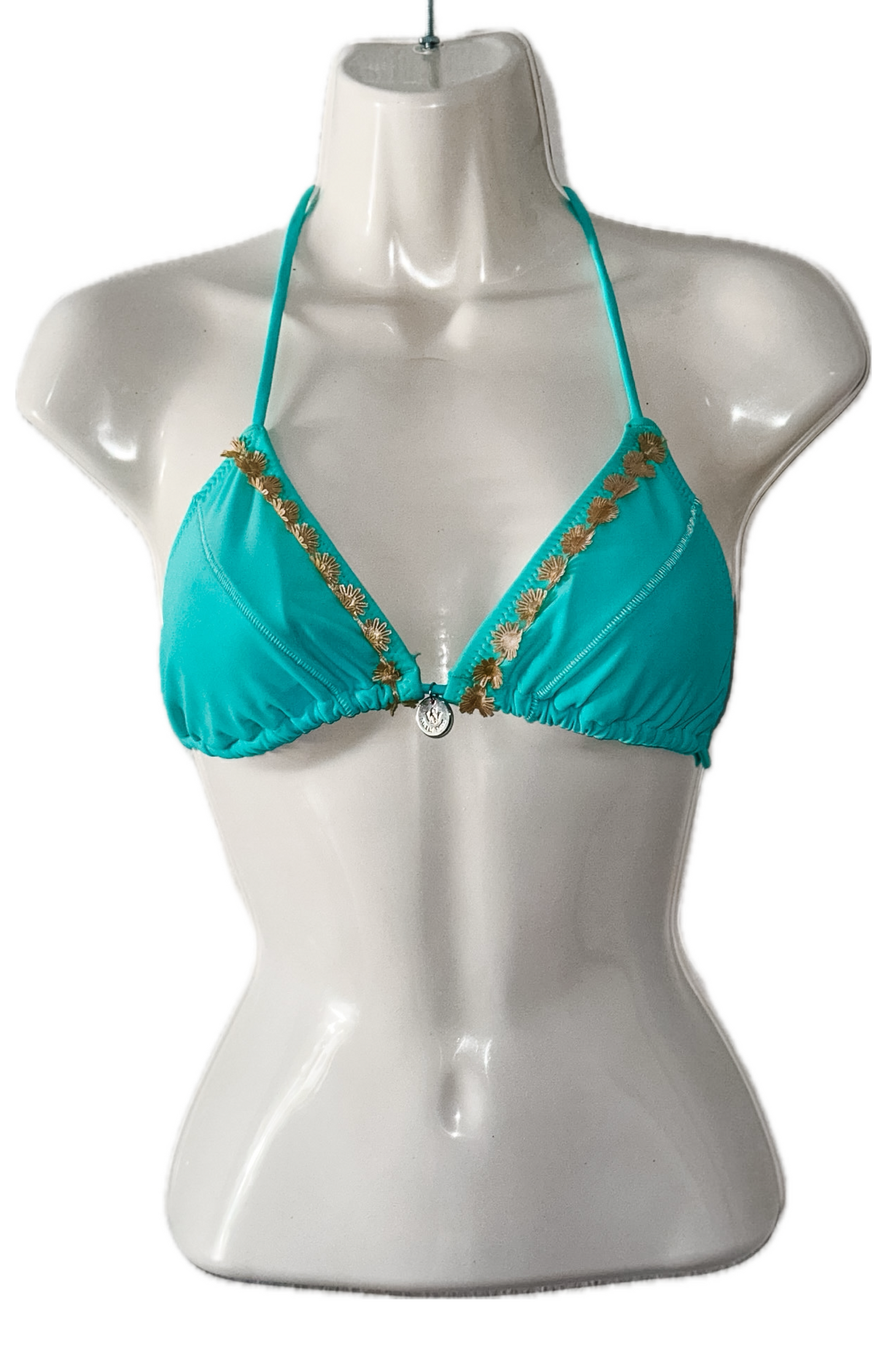 Swim Days Beachwear - Turquoise Bikini Top with Floral Embellishments