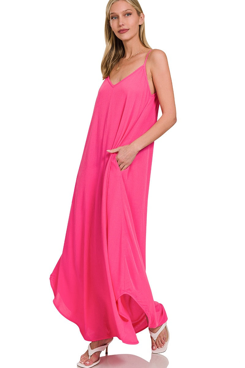 Woven Crinkle Cami Maxi Dress with Side Pockets