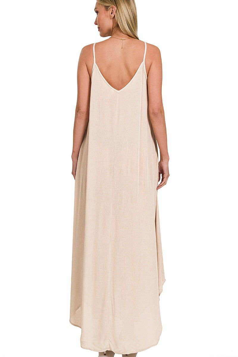 Woven Crinkle Cami Maxi Dress with Side Pockets