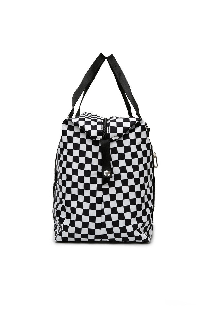 Black and White Checkered Duffel Bag