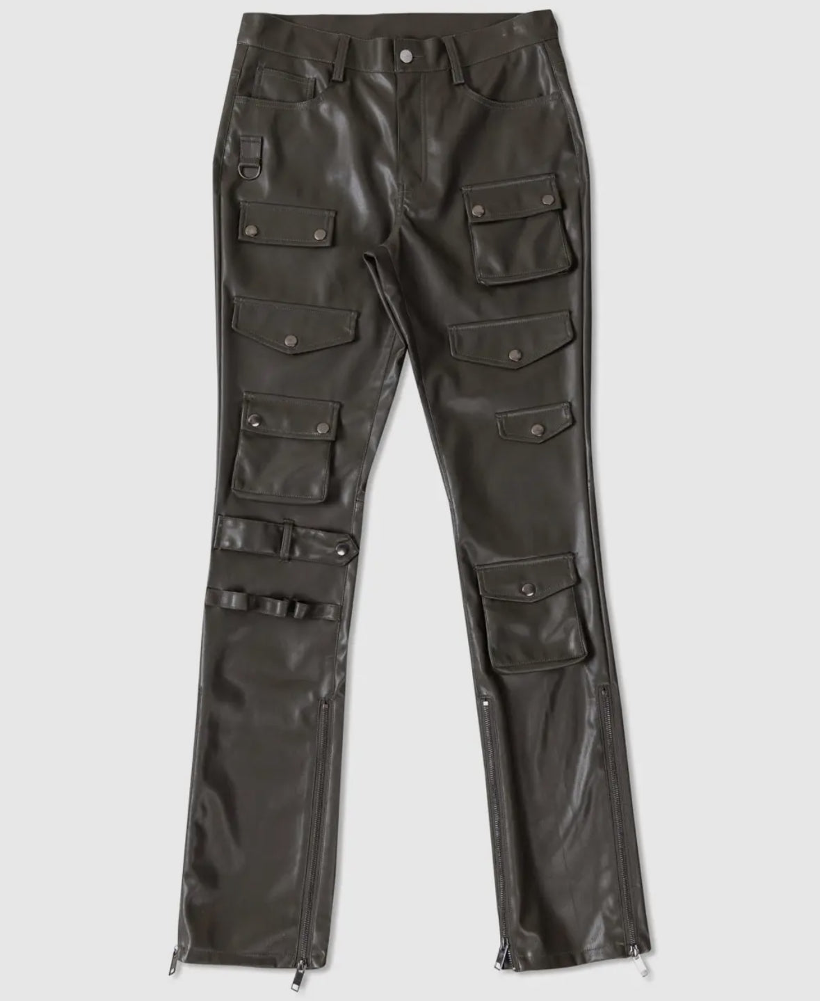 Premium Leather Multi Cargo Stacked Pants