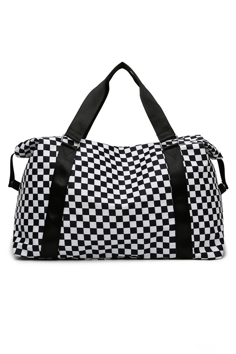 Black and White Checkered Duffel Bag