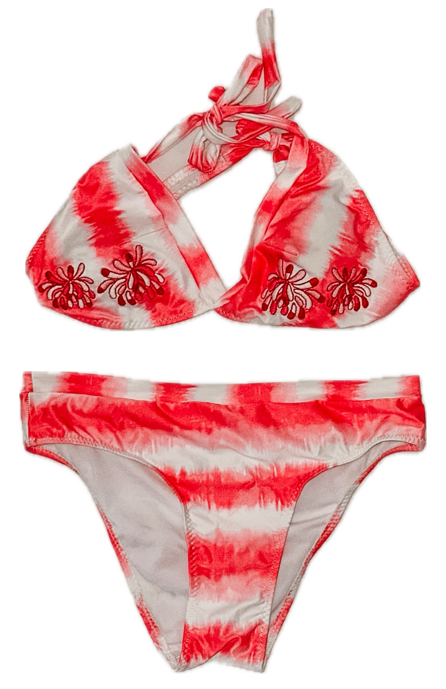 Swim Days Beachwear - Pink, Red and White Embroidered Floral Bikini