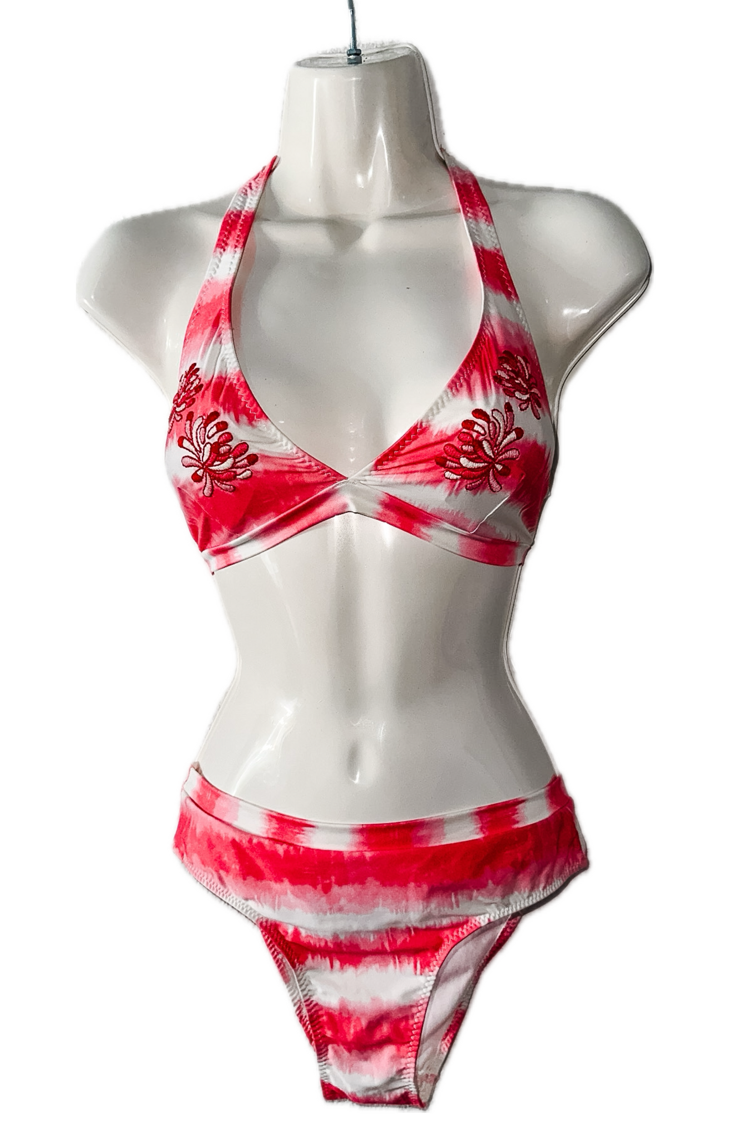 Swim Days Beachwear - Pink, Red and White Embroidered Floral Bikini