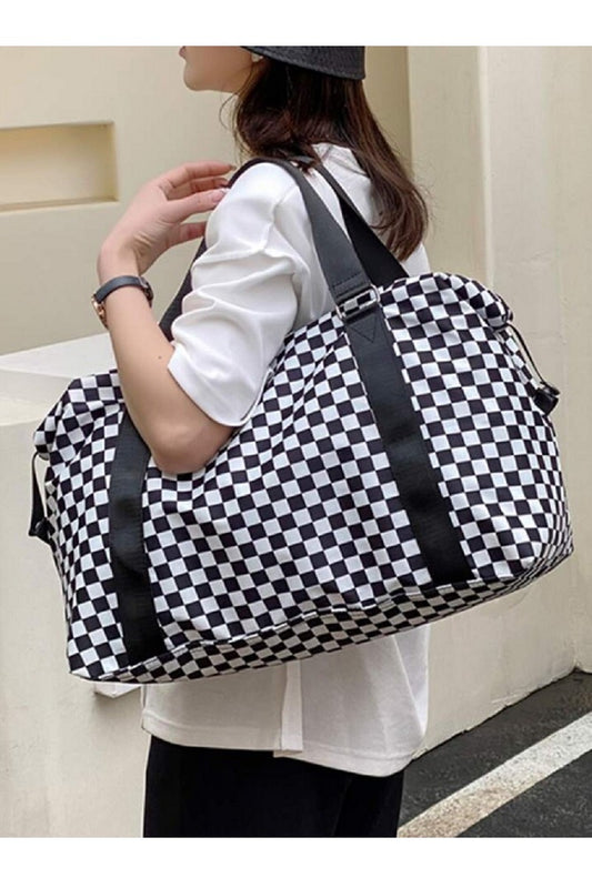 Black and White Checkered Duffel Bag