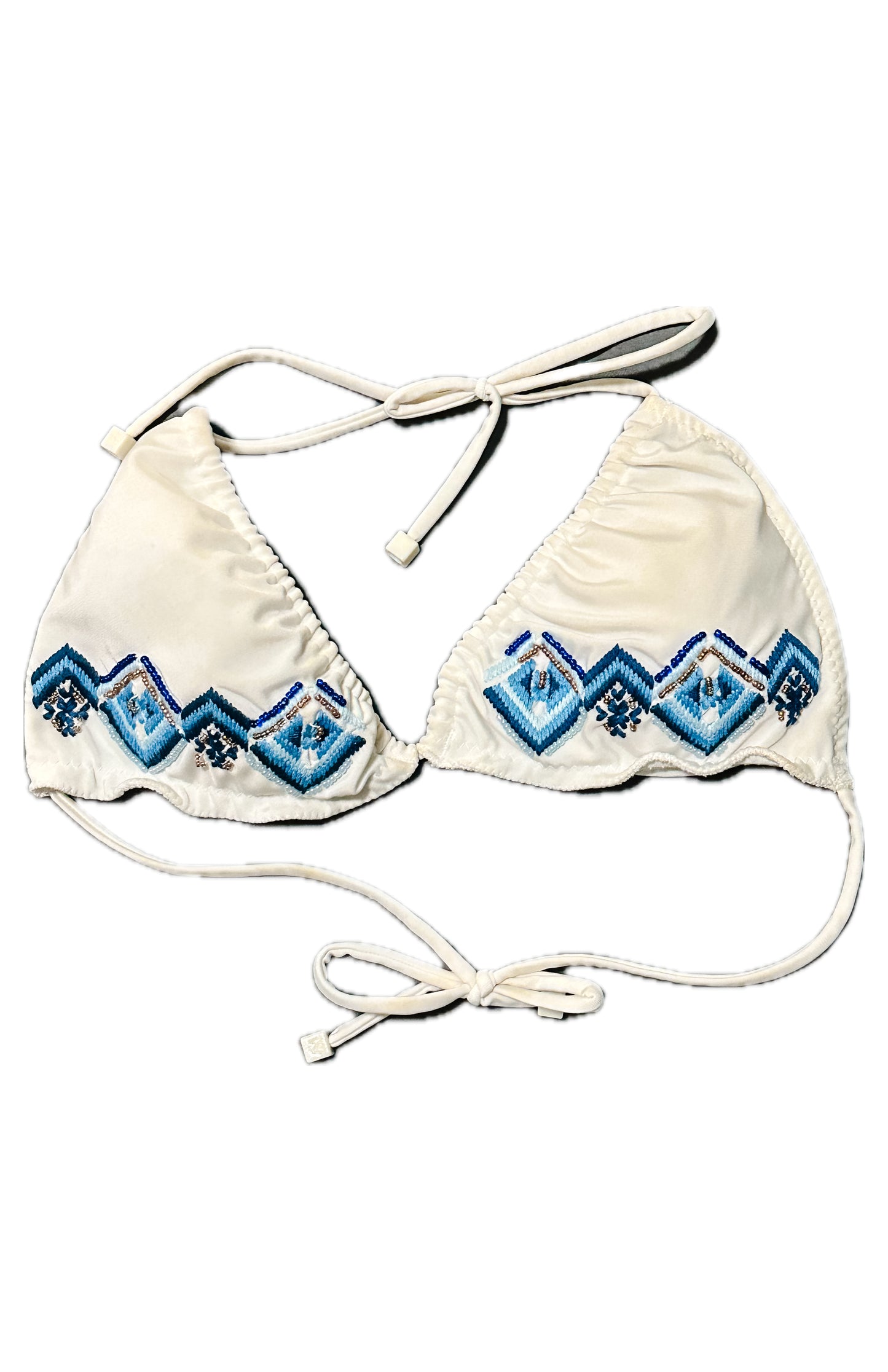 Swim Days Beachwear - White Halter Bikini Top with Emblem and Beads