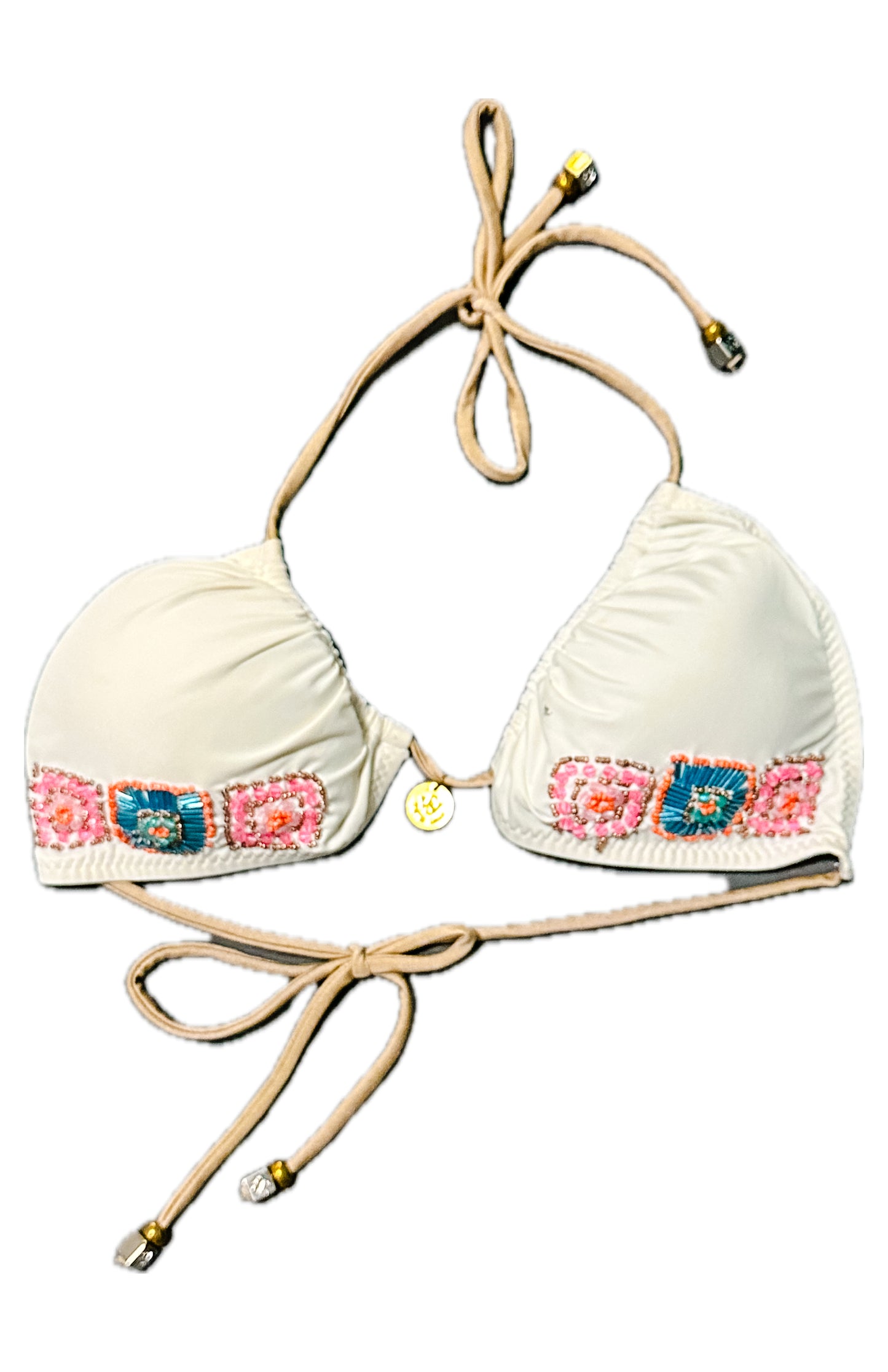 Swim Days Beachwear - White String Bikini Top with Intricate Beading