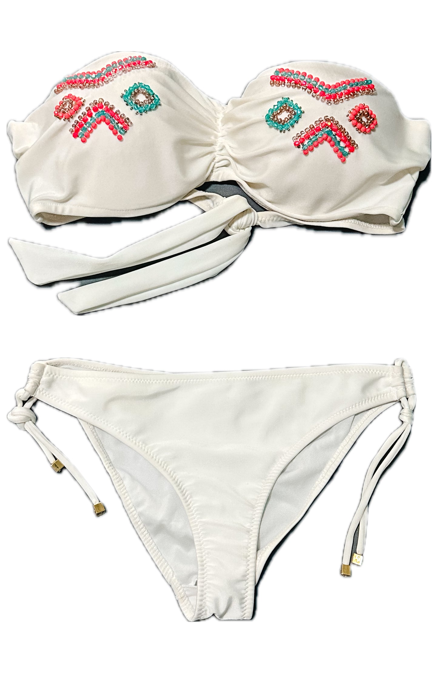 Swim Days Beachwear - White String Bikini with Intricate Beading