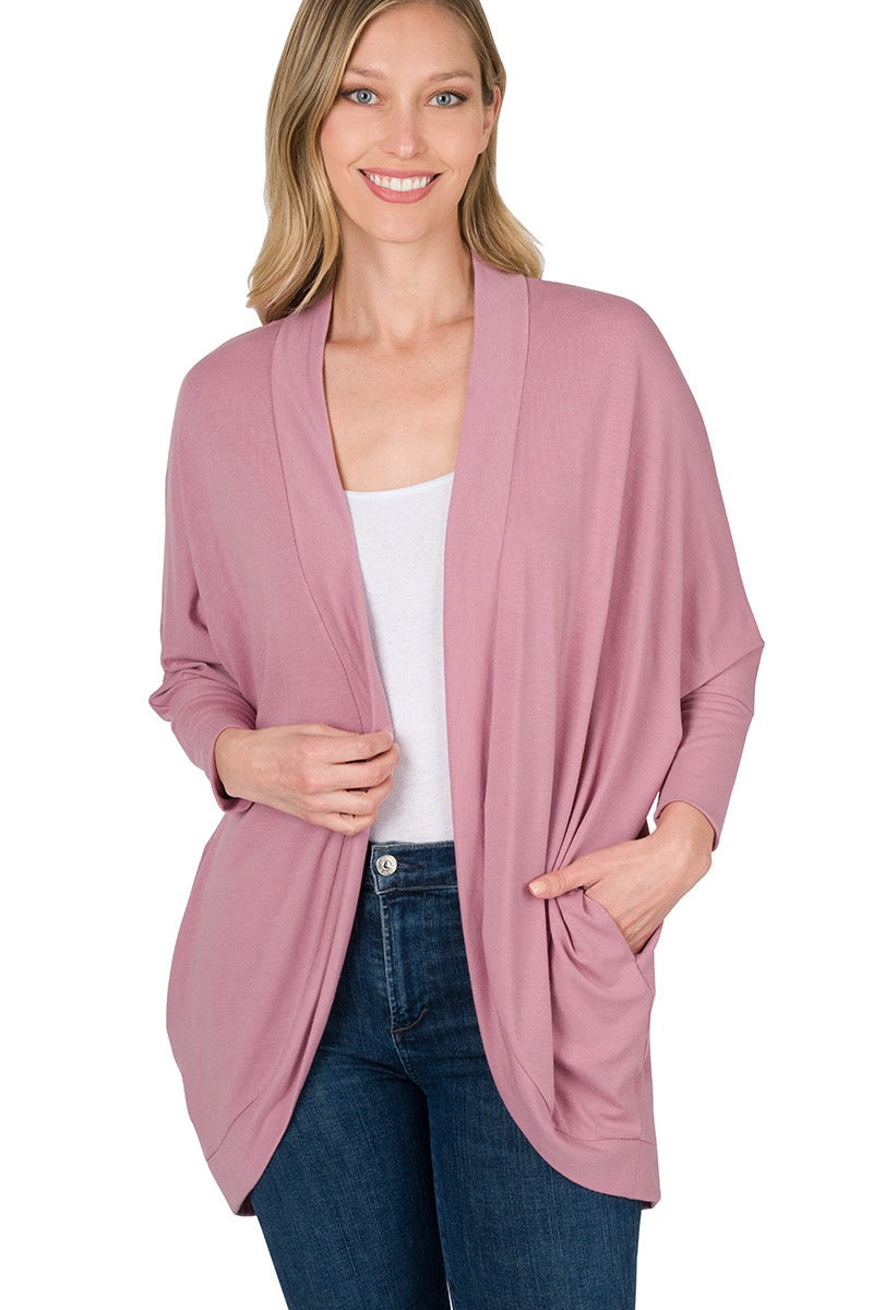 Wrap Cardigan - 3/4 Sleeve Cocoon Style