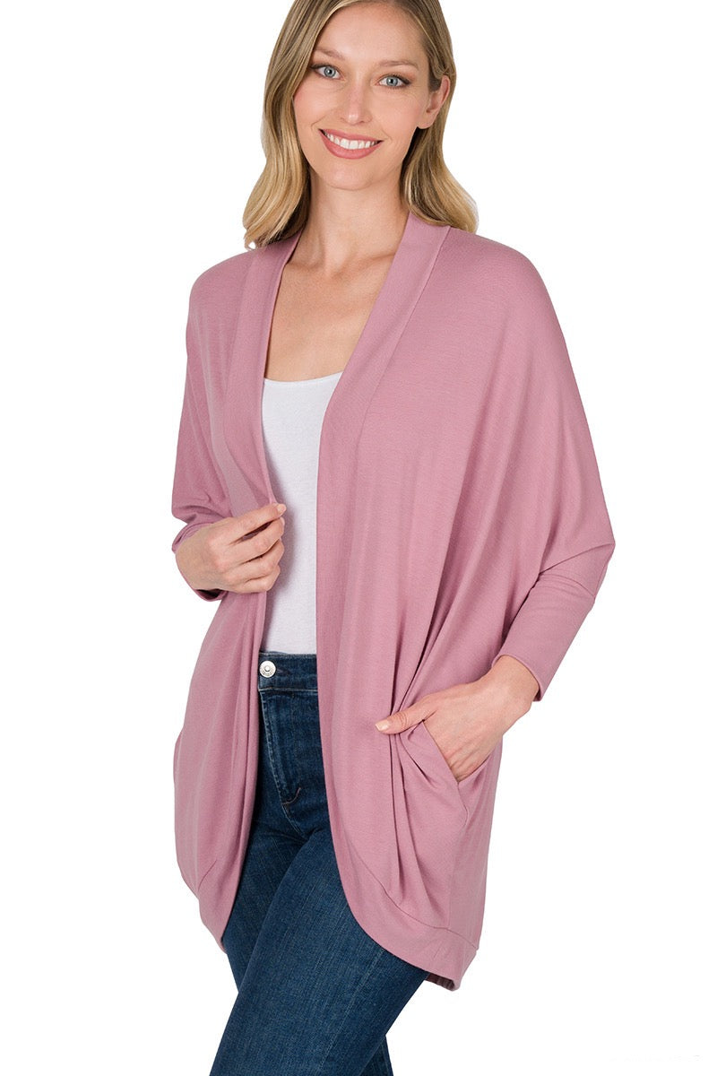 Wrap Cardigan - 3/4 Sleeve Cocoon Style