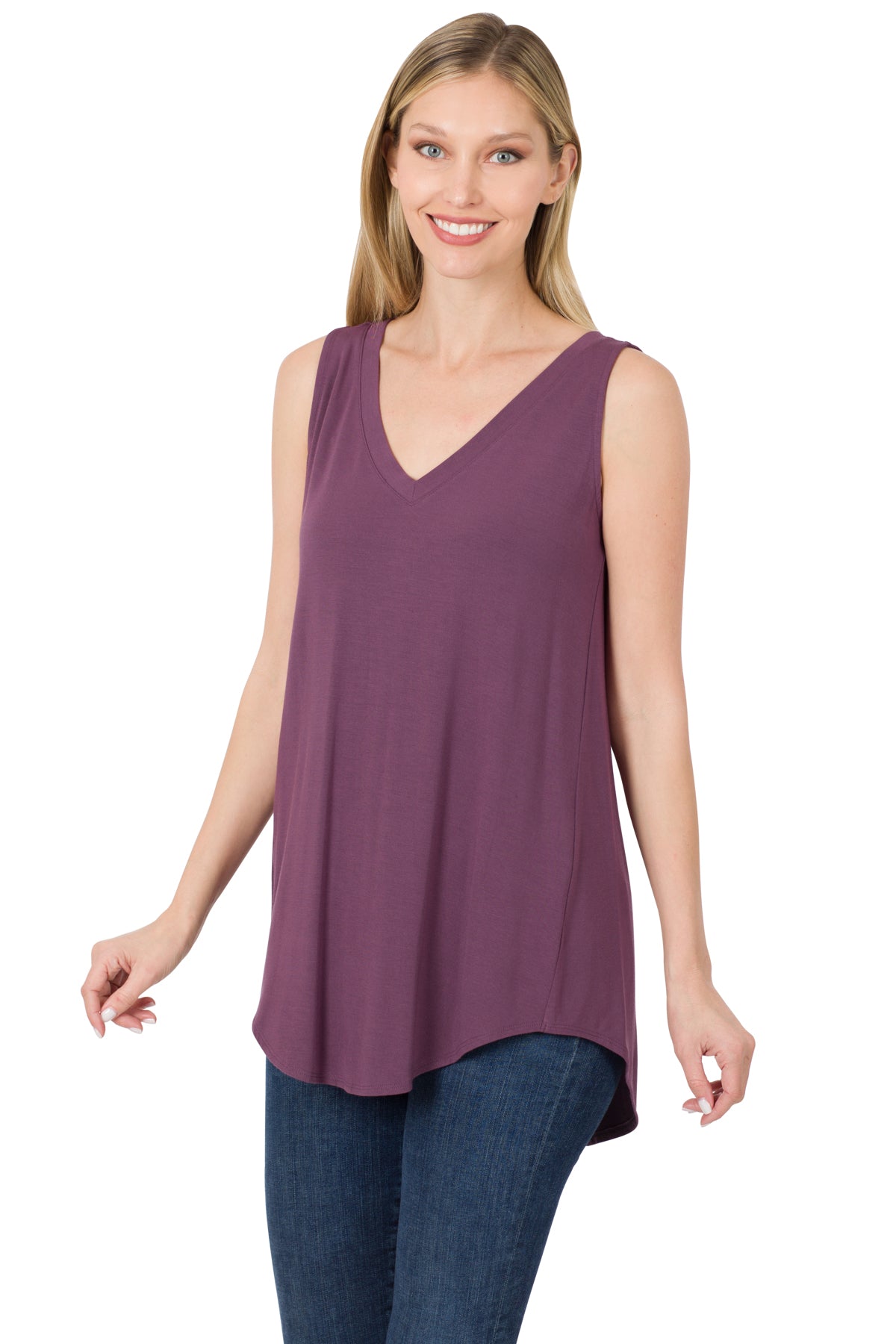 Sleeveless V-neck Hi-low Hem Top - Multiple colours available