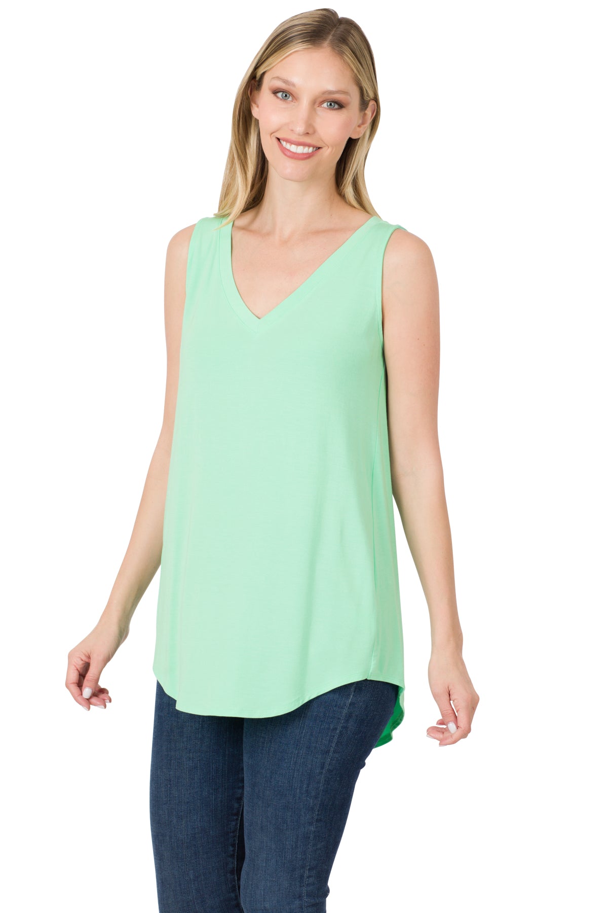 Sleeveless V-neck Hi-low Hem Top - Multiple colours available