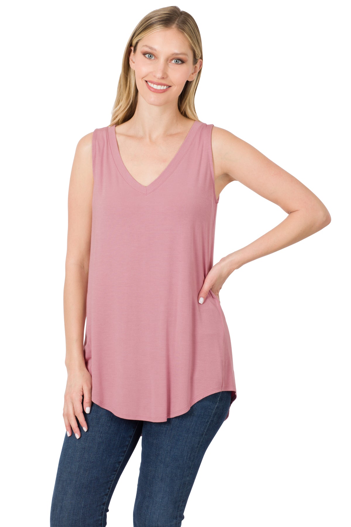 Sleeveless V-neck Hi-low Hem Top - Multiple colours available