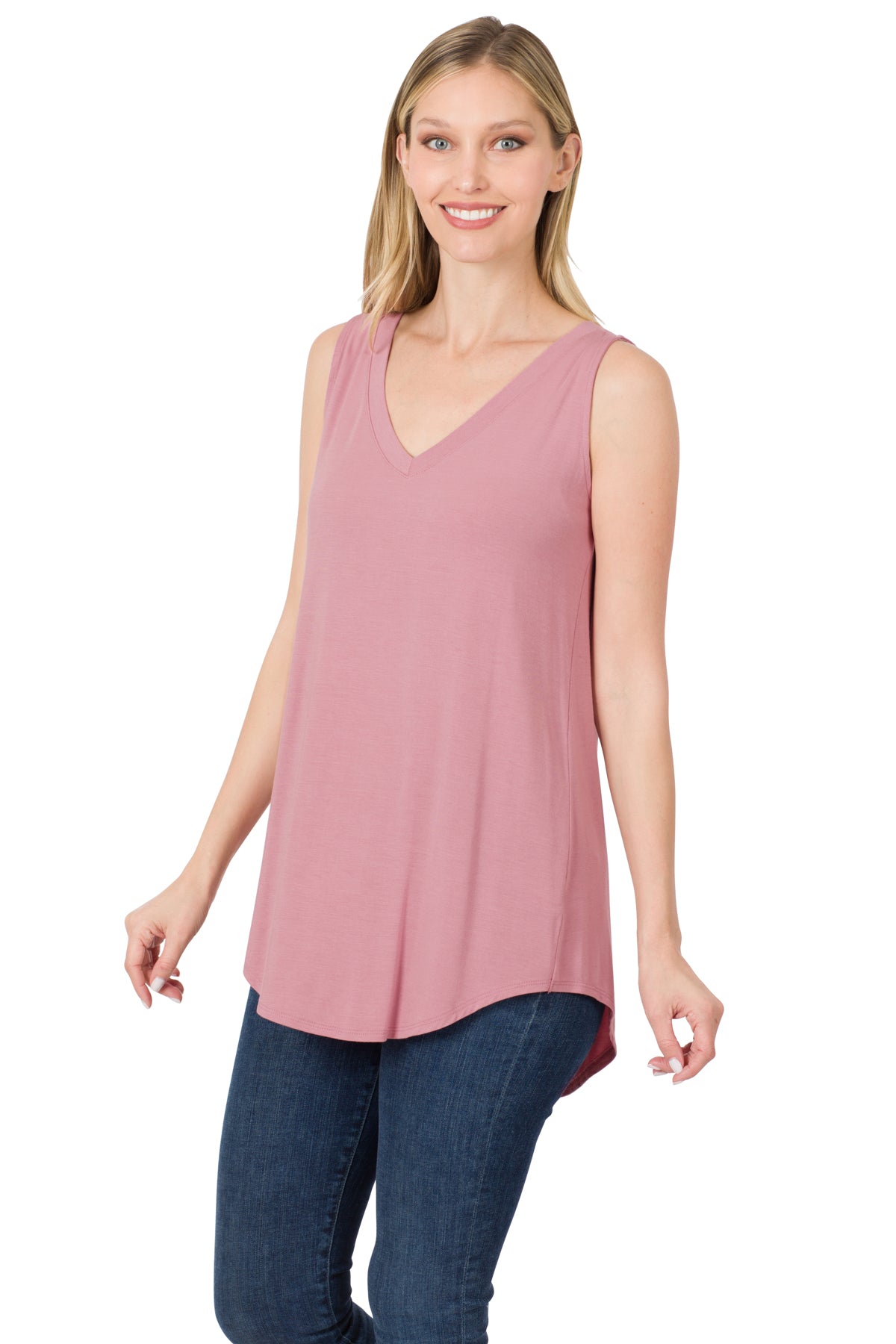 Sleeveless V-neck Hi-low Hem Top - Multiple colours available