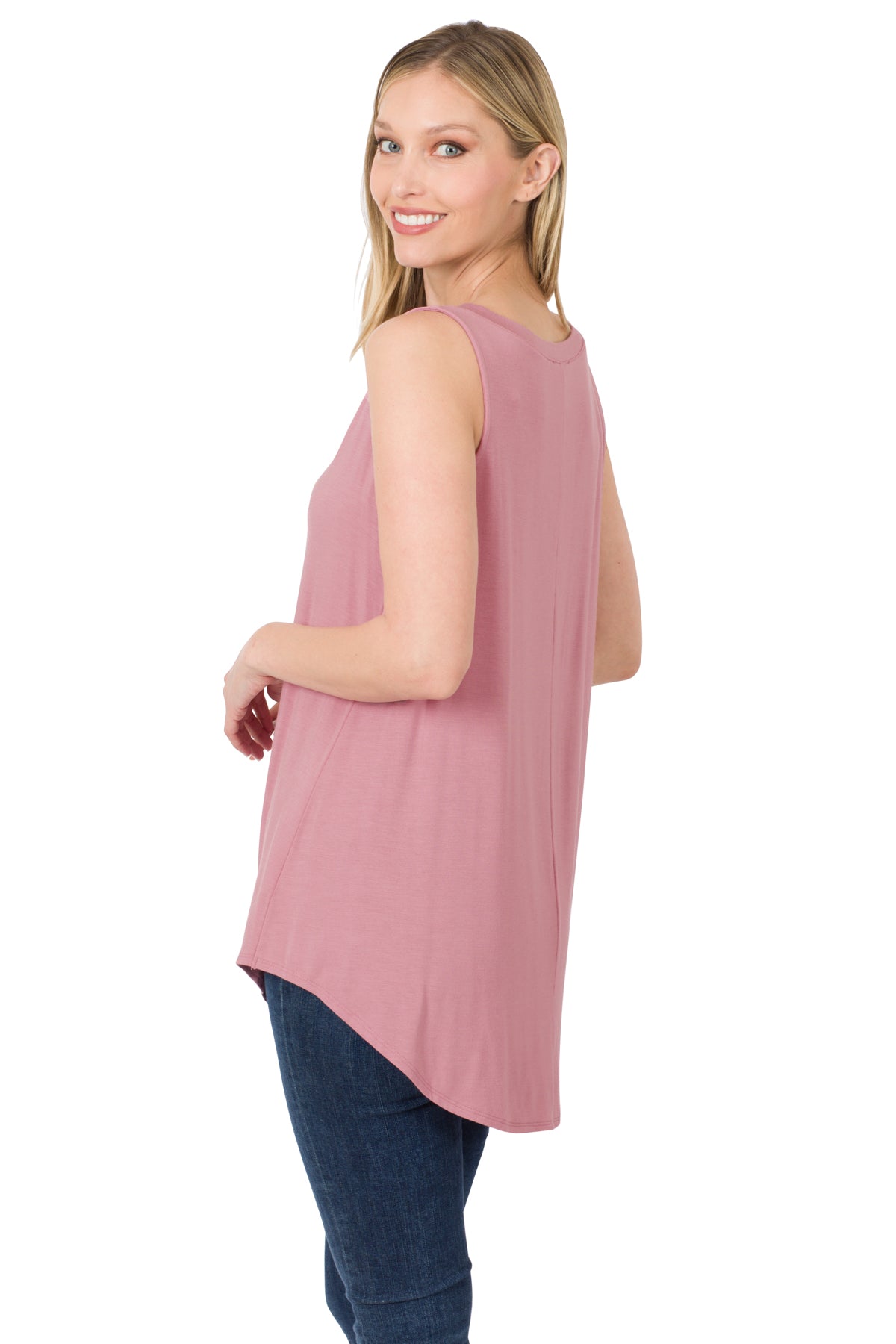 Sleeveless V-neck Hi-low Hem Top - Multiple colours available