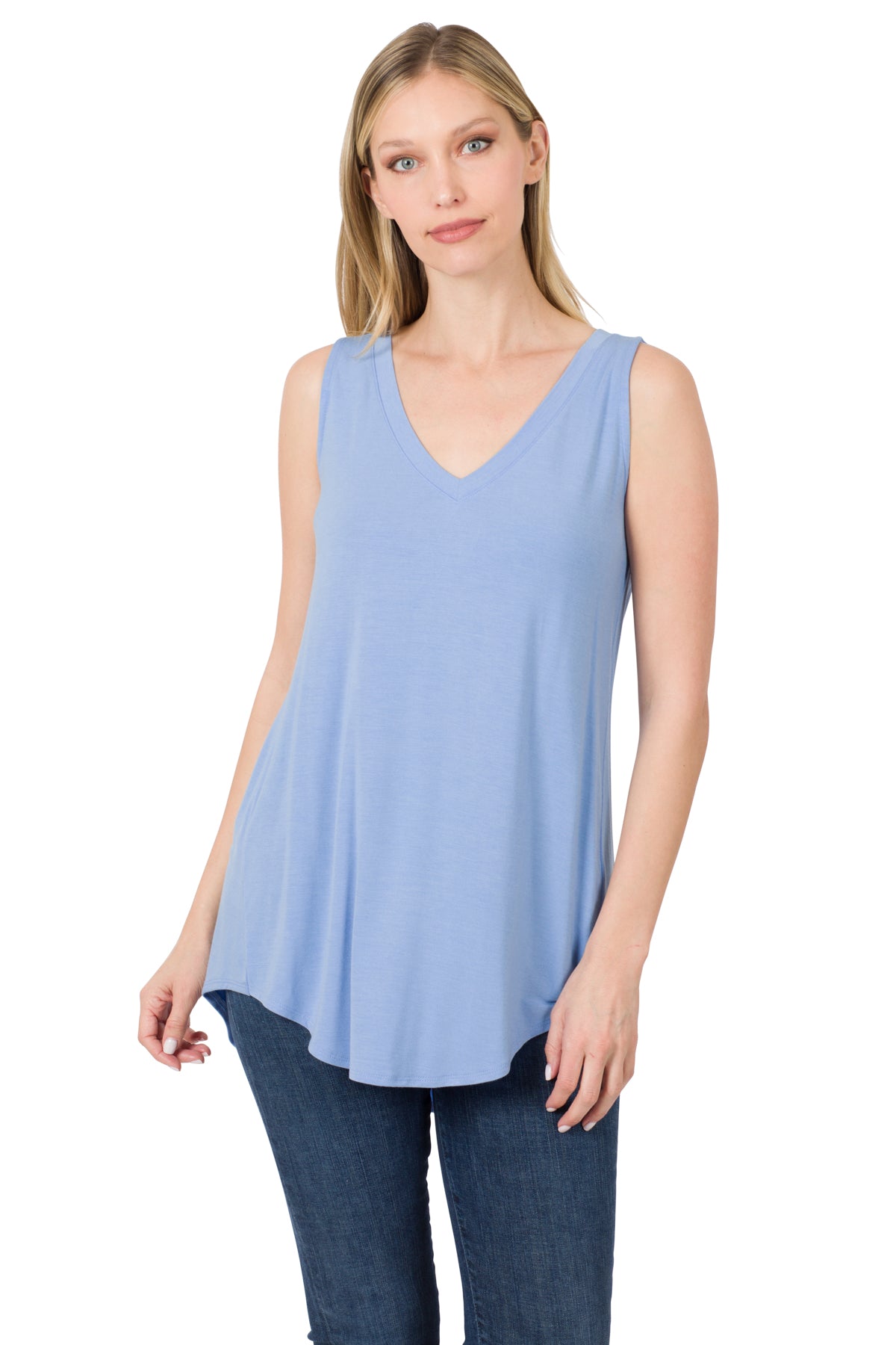 Sleeveless V-neck Hi-low Hem Top - Multiple colours available