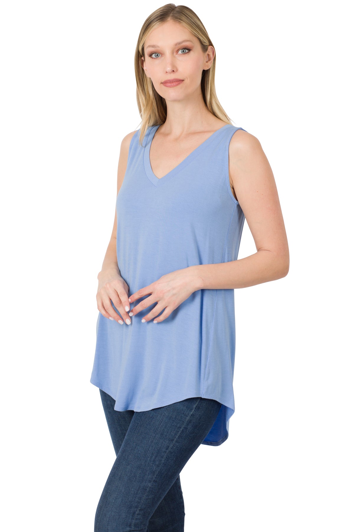 Sleeveless V-neck Hi-low Hem Top - Multiple colours available