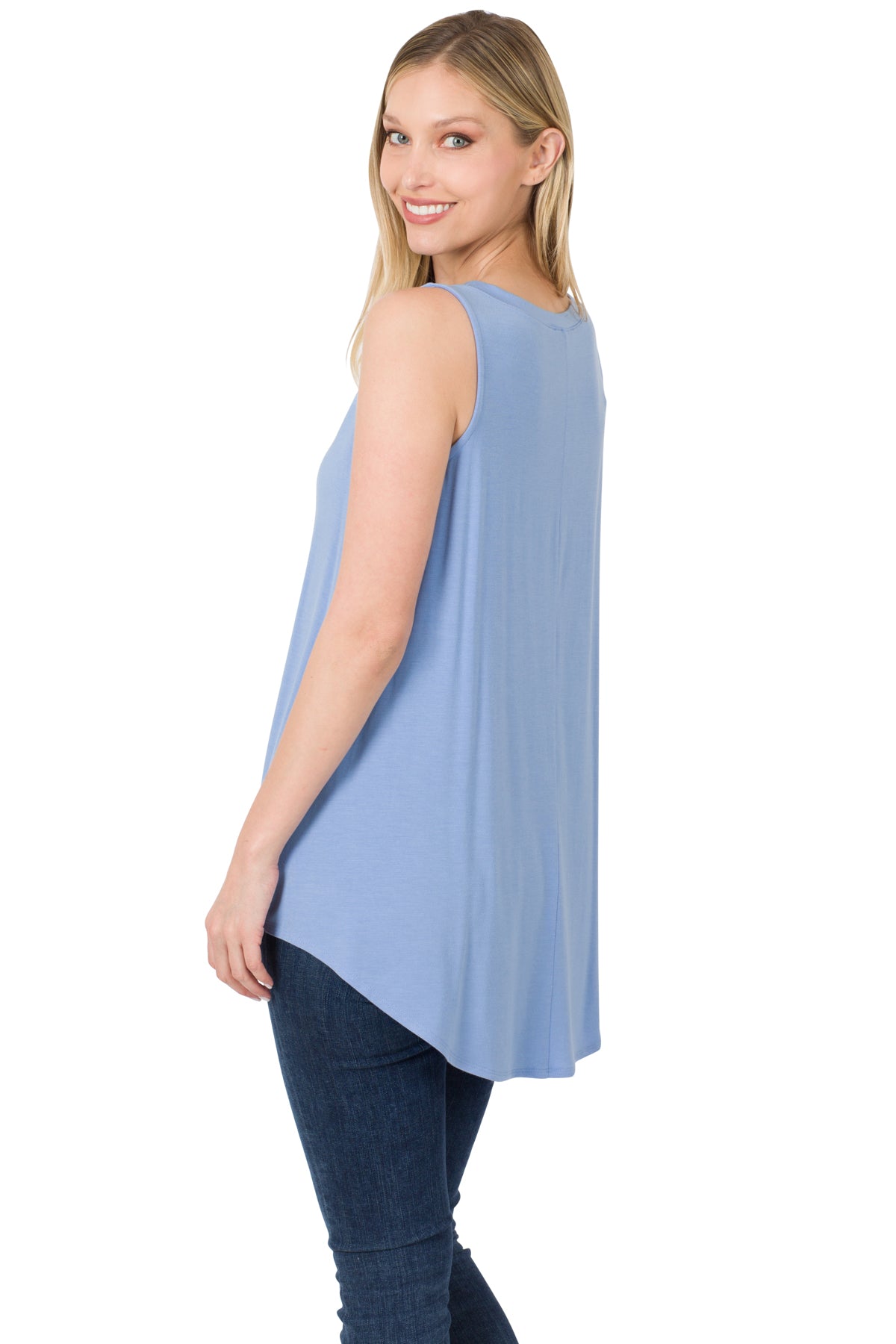 Sleeveless V-neck Hi-low Hem Top - Multiple colours available