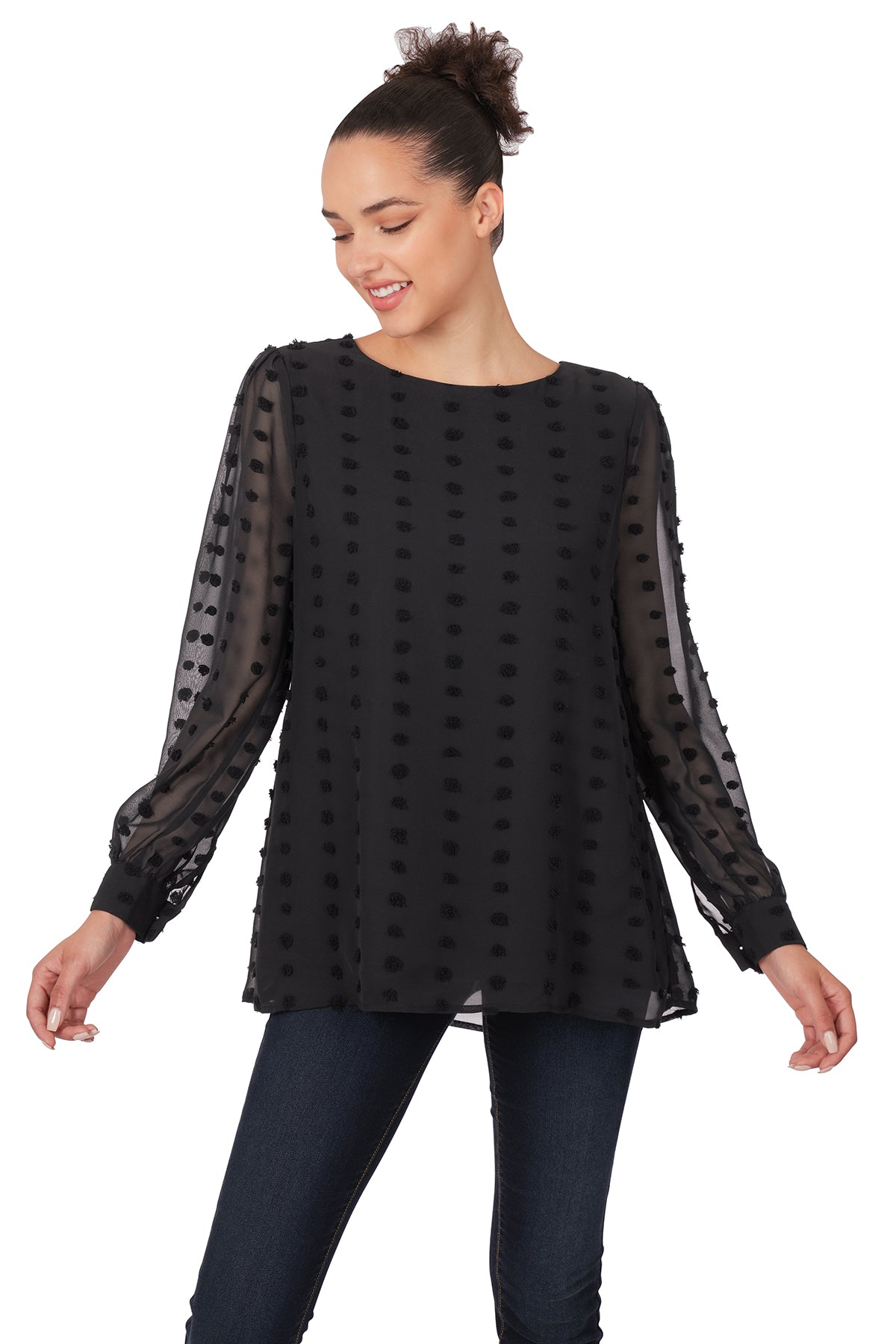 Swiss Dot Round Neck Blouse