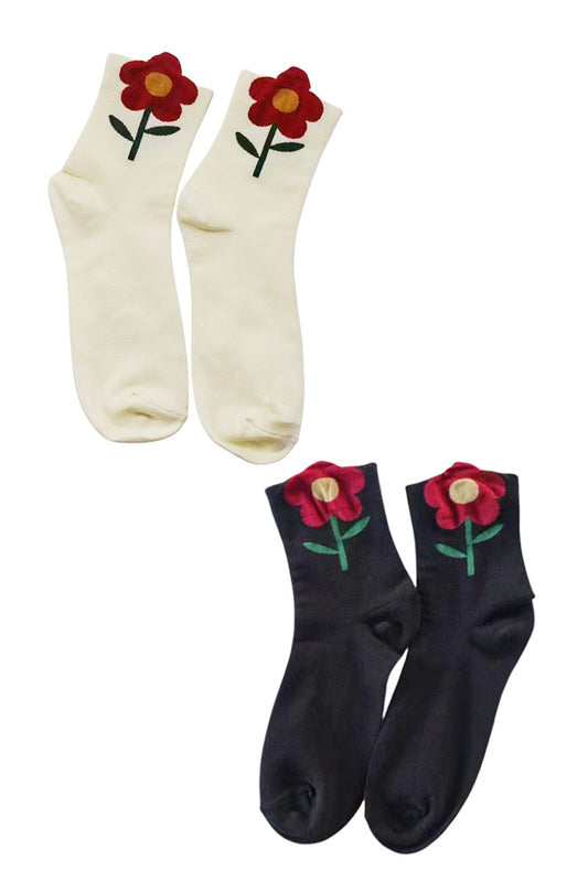 Floral Design Knitted Socks