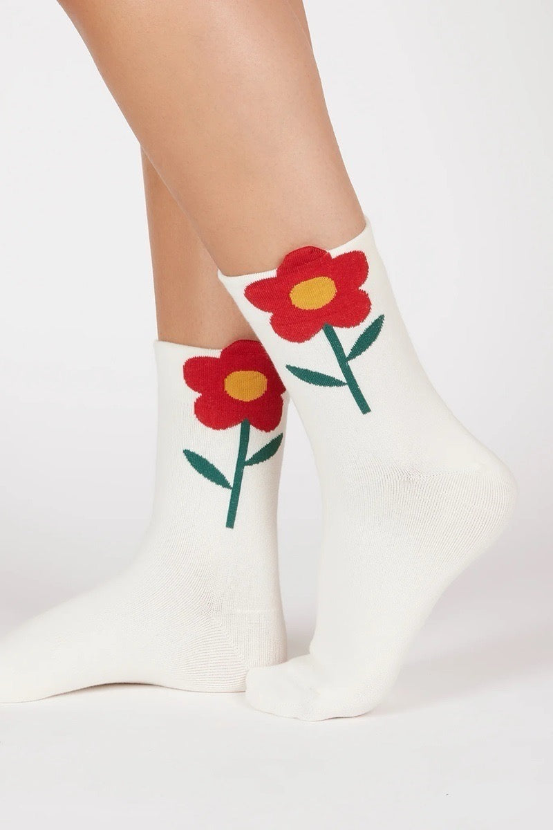 Floral Design Knitted Socks