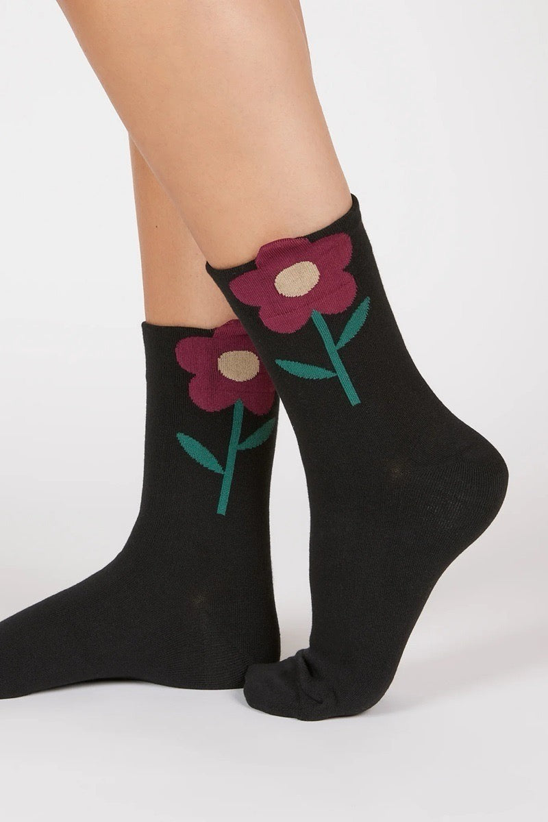 Floral Design Knitted Socks