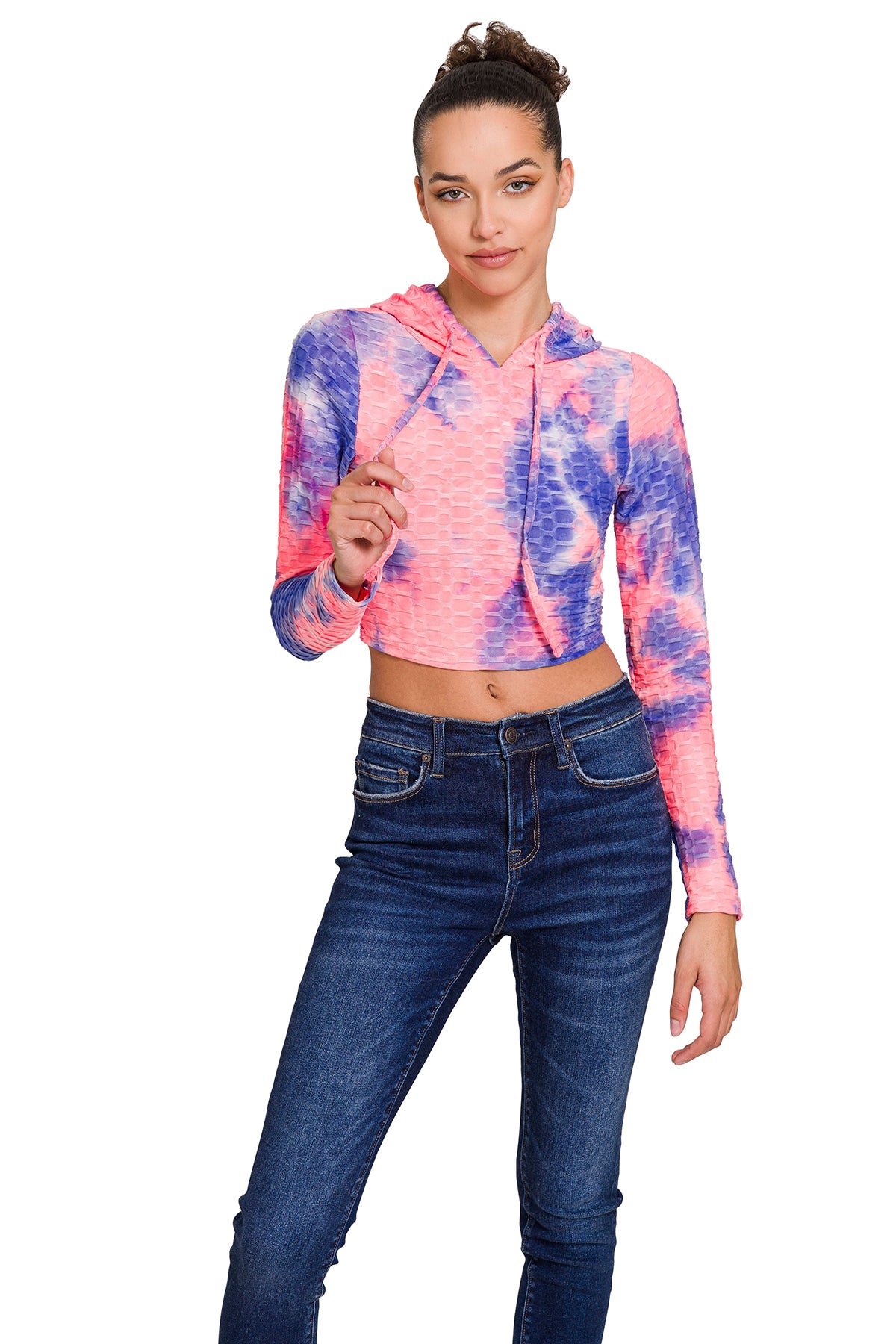 Athletic Tye Die Honeycomb Cropped Hoodie